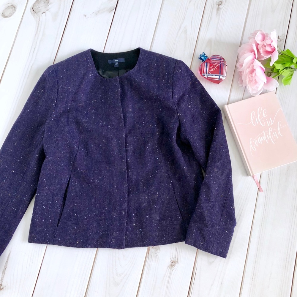 GAP Blue Collarless Tweed Jacket